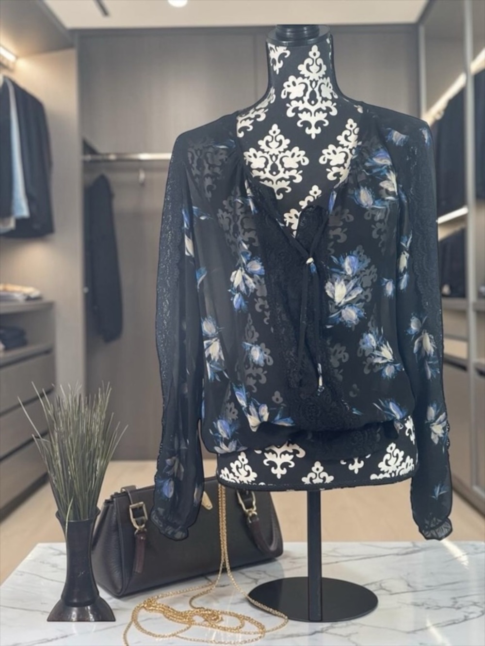 ZAC & RACHEL ,Boho, black sheer floral V-neck blouse new without tags​